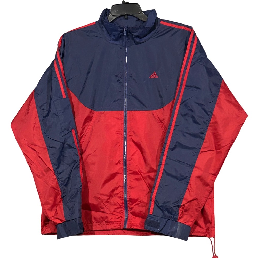 Adidas Mens Windbreaker Jacket Red Navy Blue Colorblock Full Zip Large